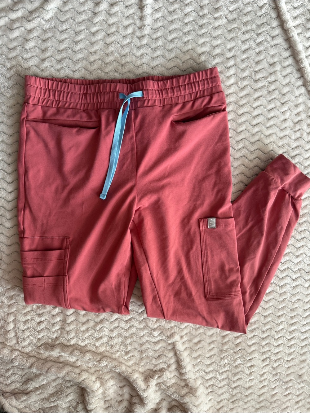 Salmon Jogger Cargo Scrubs with Blue Drawstring